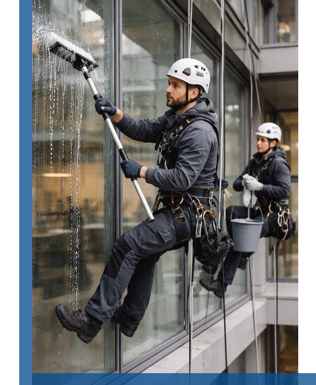 Профессиональная мойка витражей промышленными альпинистами в Карасуке