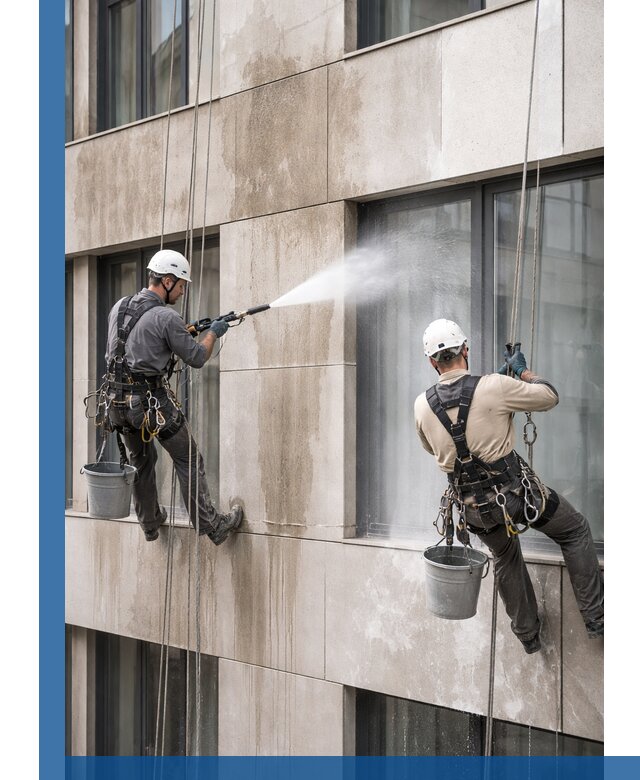 Послестроительная мойка фасада промышленным альпинизмом в Карасуке