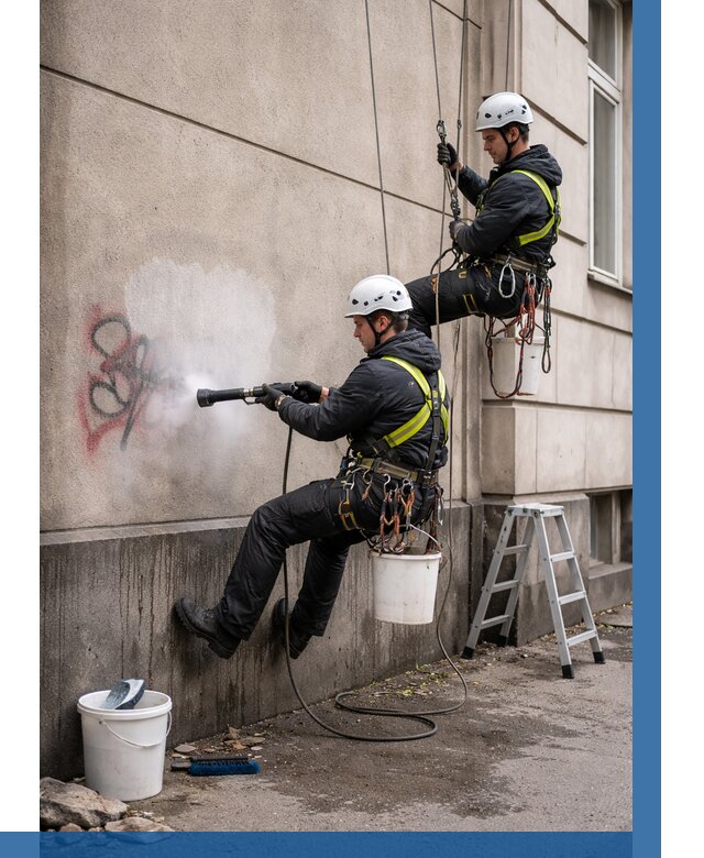 Удаление граффити с фасада в Карасуке от 4571 р. | ВЫСОТНИК-Кск