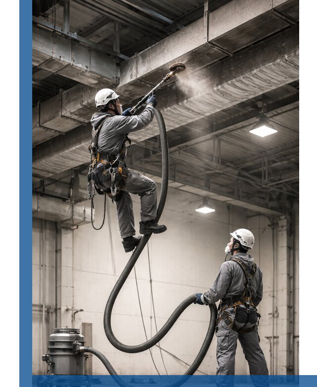 Обеспыливание потолочных конструкций в Карасуке промышленным альпинизмом