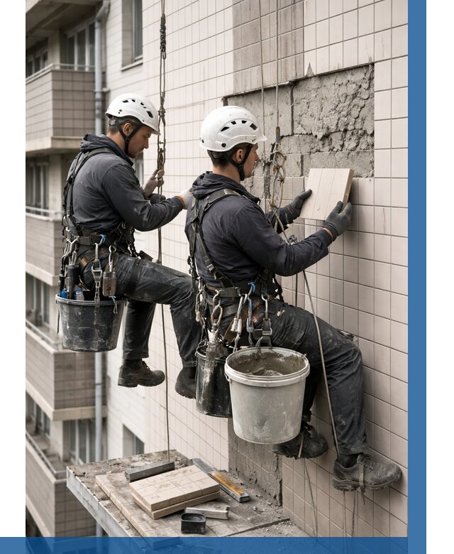 Ремонт облицовки фасада плиткой в Карасуке от 1828 р. | ВЫСОТНИК-Кск