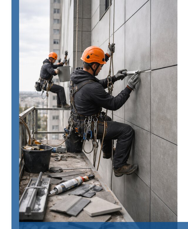 Профессиональный ремонт фасада из керамогранита в Карасуке