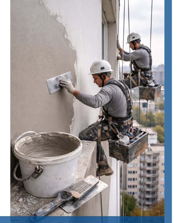 Шпаклевка фасада на высоте в Карасуке от 711 р. | ВЫСОТНИК-Кск