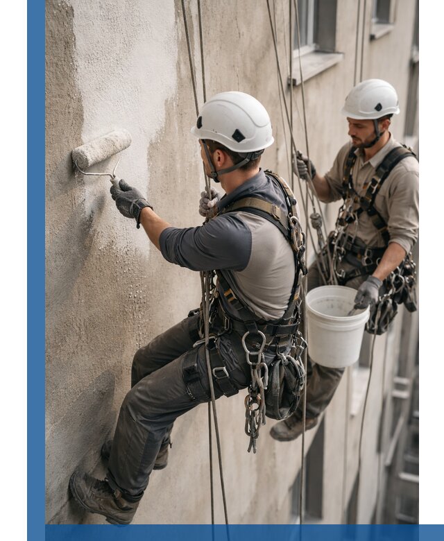 Грунтовка фасада на высоте в Карасуке промышленными альпинистами