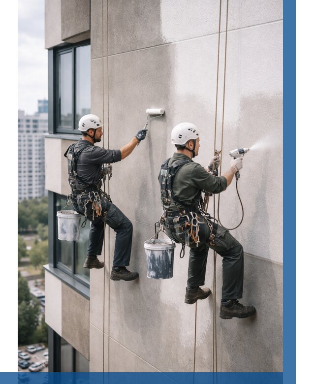 Покраска фасада альпинистами в Карасуке от 305 р. | ВЫСОТНИК-Кск