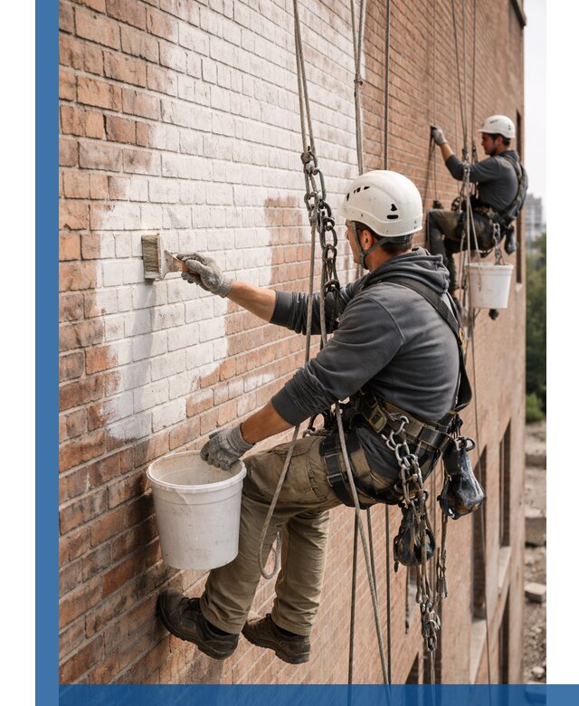 Покраска кирпичного фасада с доступным альпинистским сервисом в Карасуке