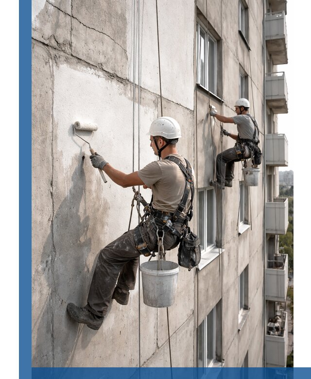 Покраска бетонного фасада в Карасуке для жилых и промышленных объектов