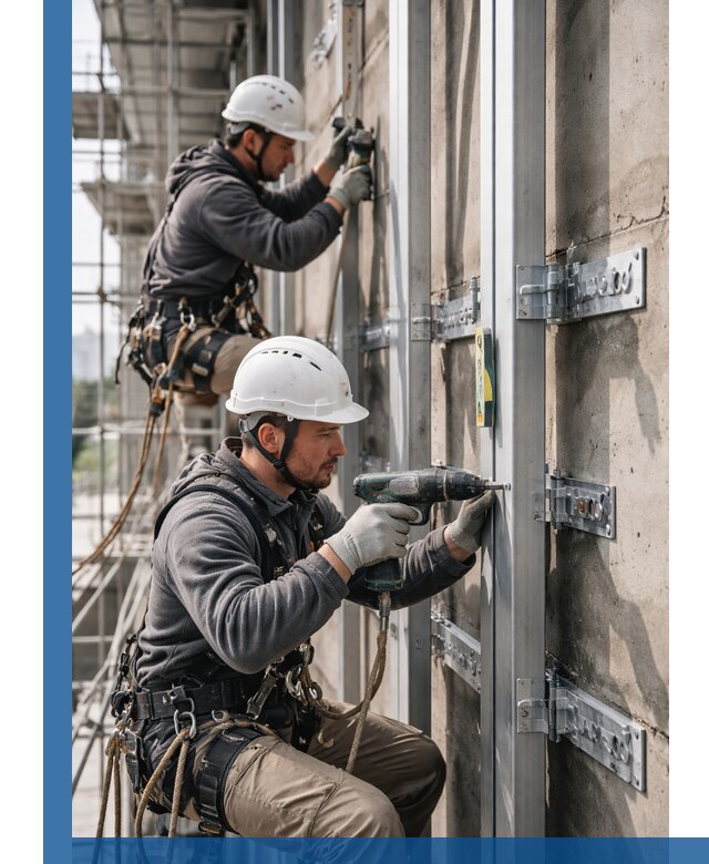 Монтаж и крепление подсистемы вентфасада в Карасуке