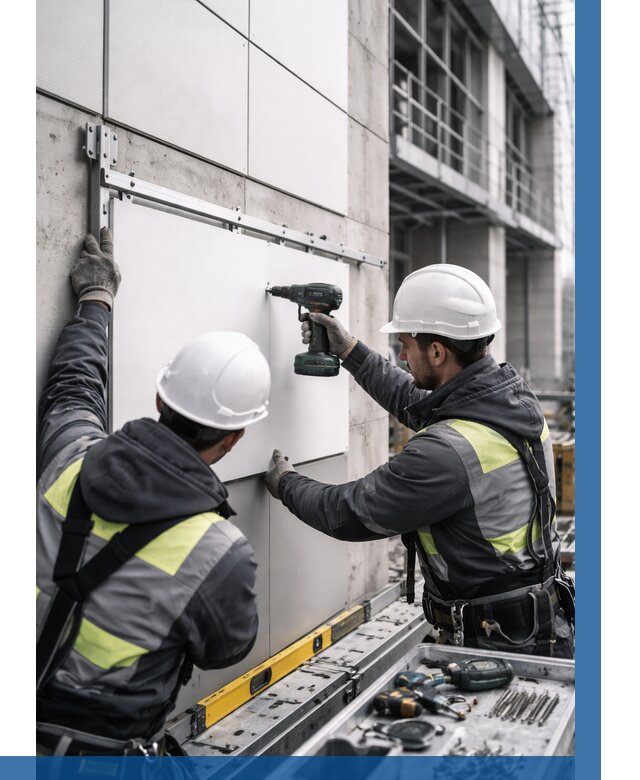 Монтаж композитных панелей фасада в Карасуке от 2539 р. | ВЫСОТНИК-Кск