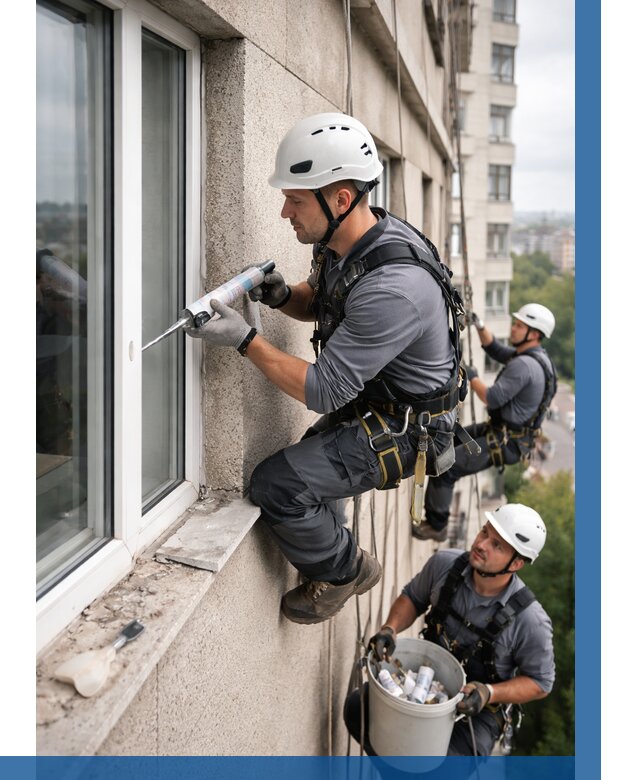 Герметизация оконных швов снаружи в Карасуке от 1524 р. | ВЫСОТНИК-Кск