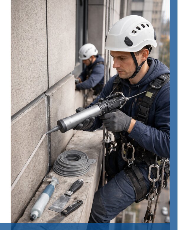 Герметизация деформационных швов фасада в Карасуке от 711 | ВЫСОТНИК-Кск