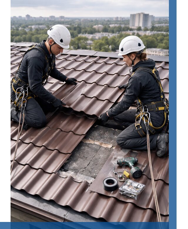 Ремонт металлочерепицы на крыше в Карасуке от 914 р. | ВЫСОТНИК-Кск