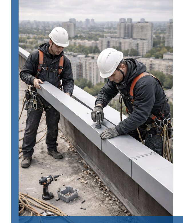 Монтаж парапетных крышек и ограждений кровли в Карасуке