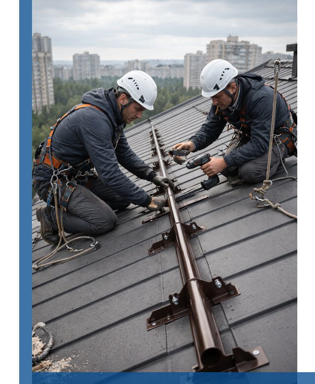 Монтаж снегозадержателей на кровле зданий в Карасуке под ключ