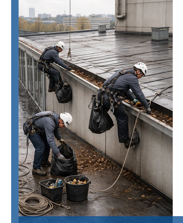 Очистка кровли по периметру в Карасуке силами промышленных альпинистов