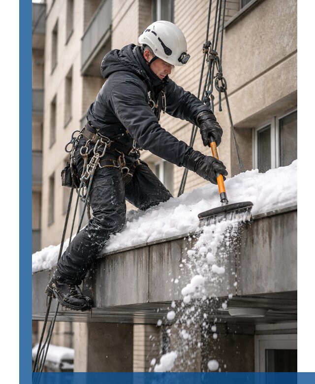 Очистка козырьков от снега в Карасуке круглогодично безопасно