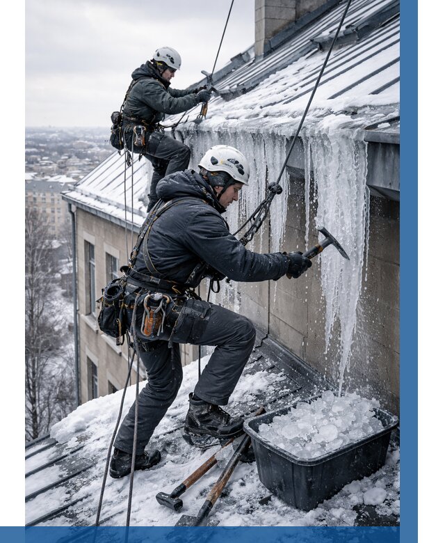 Удаление наледи с кровли в Карасуке от 5586 р. | ВЫСОТНИК-Кск