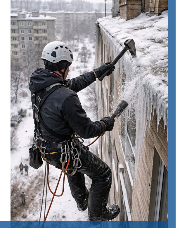 Сбивание сосулек с крыши в Карасуке по цене от 4571 р. | ВЫСОТНИК-Кск