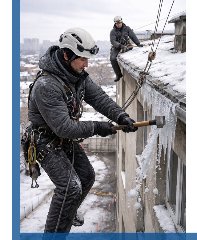 Сбивание и удаление сосулек с крыши в Карасуке безопасно