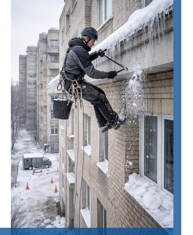 Удаление наледи с карнизов в Карасуке от 355 р. | ВЫСОТНИК-Кск