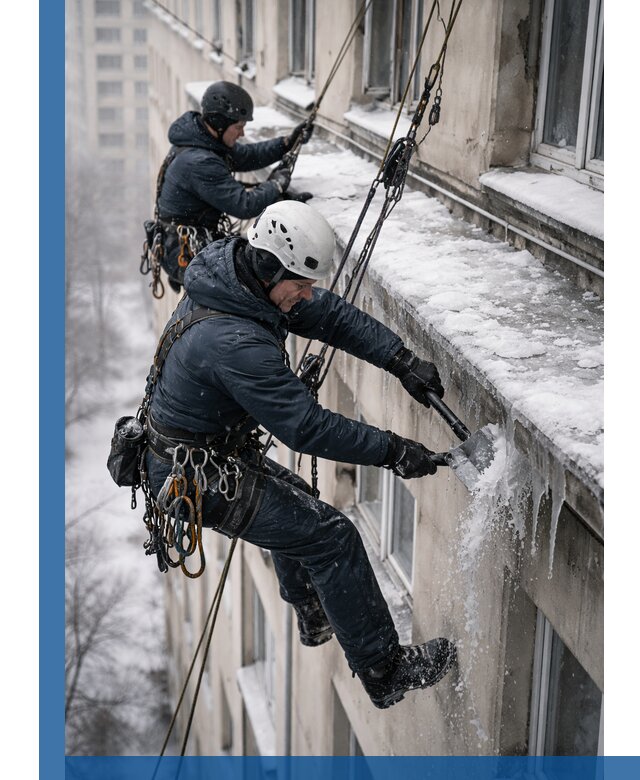 Удаление наледи и сосулек с карнизов в Карасуке профессионально