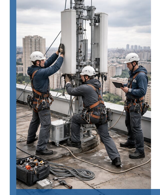 Монтаж антенн связи на крыше в Карасуке с вводом в эксплуатацию