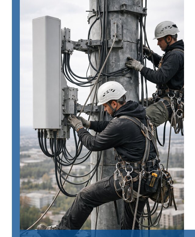 Монтаж оборудования связи на мачте в Карасуке с пусконаладкой