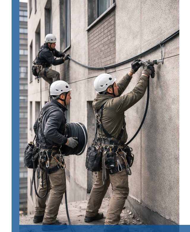 Прокладка кабеля по фасаду в Карасуке, профессиональный монтаж