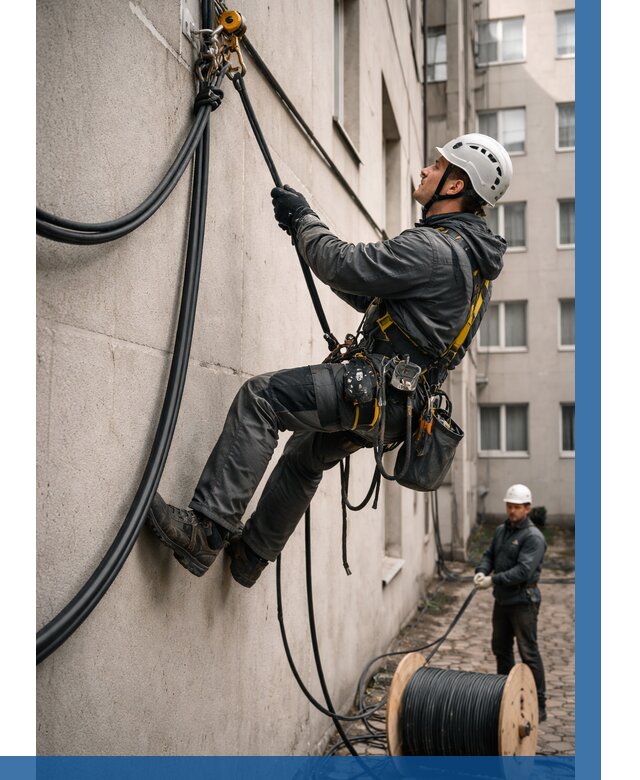 Протяжка кабеля питания на высоте в Карасуке от 457 р. | ВЫСОТНИК-Кск