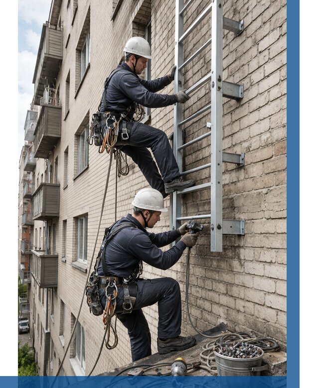 Монтаж пожарной лестницы в Карасуке от 25393 р заказать у ВЫСОТНИК-Кск