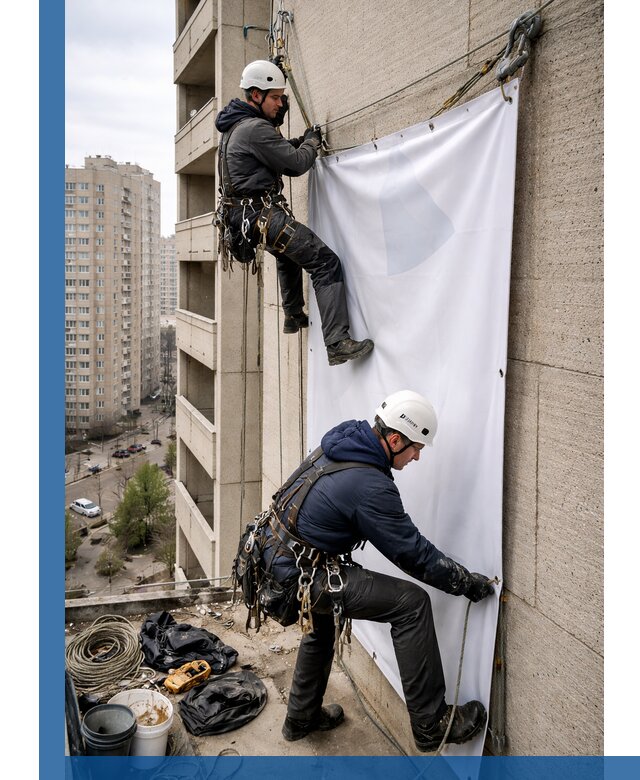 Профессиональный монтаж баннеров на фасаде в Карасуке
