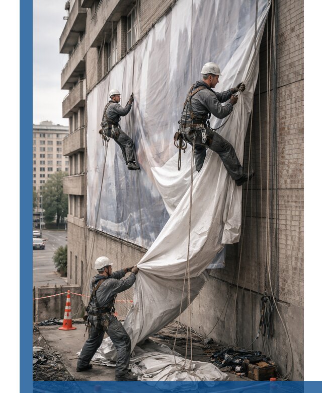 Демонтаж баннеров с фасада в Карасуке оперативно и безопасно