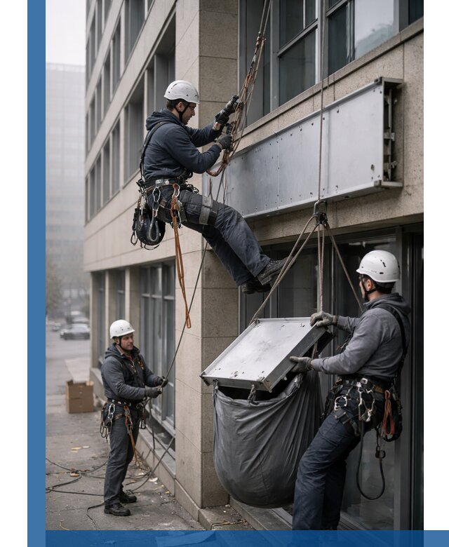 Демонтаж рекламной вывески с высотными работами в Карасуке