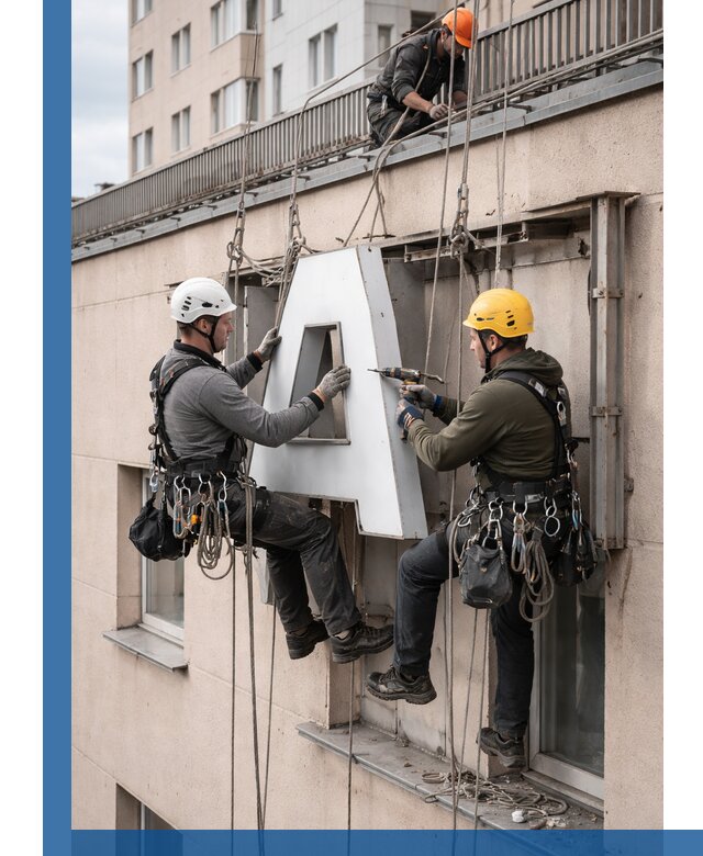 Ремонт и восстановление наружных вывесок на высоте в Карасуке