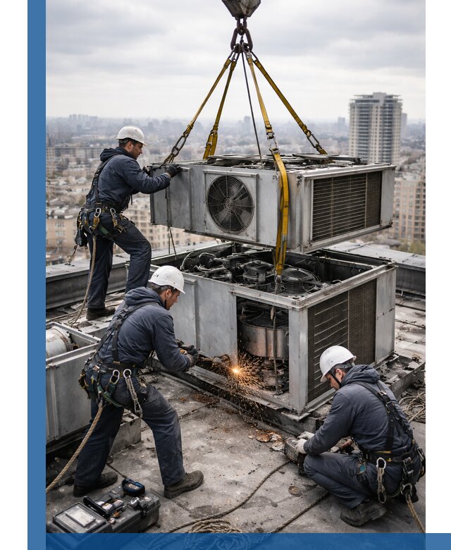 Демонтаж крышной установки в Карасуке любой сложности