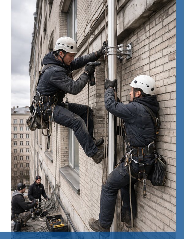 Монтаж флагштока на здании в Карасуке от 6602 р. | ВЫСОТНИК-Кск