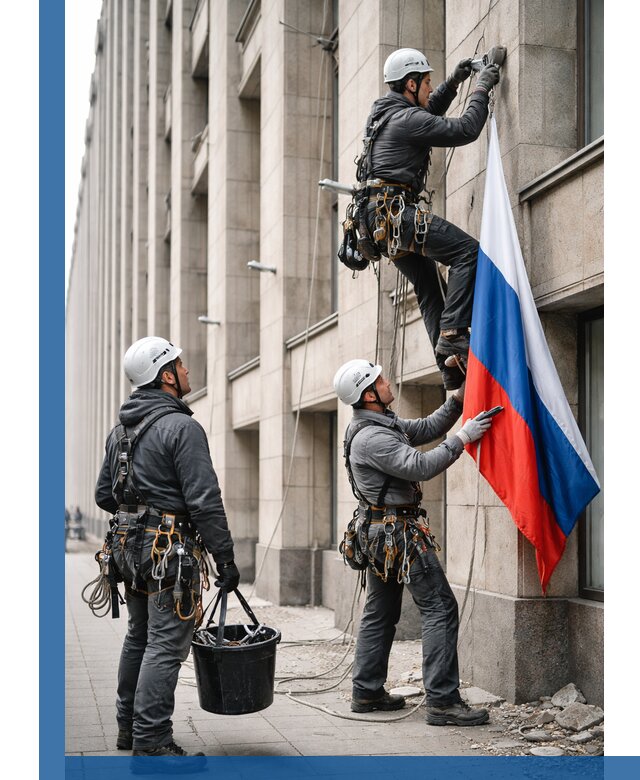 Профессиональная установка флагов на фасаде в Карасуке