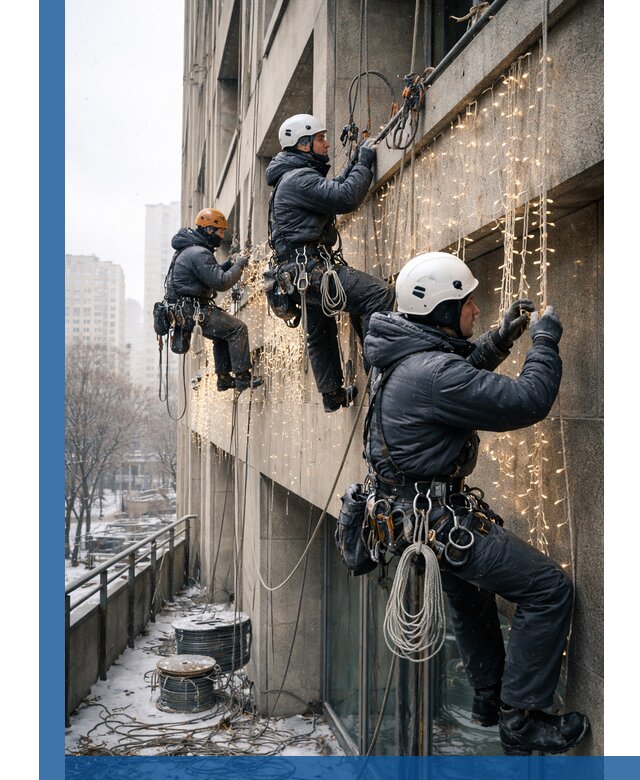 Монтаж новогодней иллюминации и украшение фасадов в Карасуке