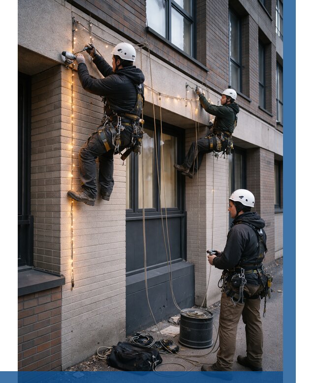 Монтаж гирлянд на фасаде в Карасуке от 3555 р. | ВЫСОТНИК-Кск