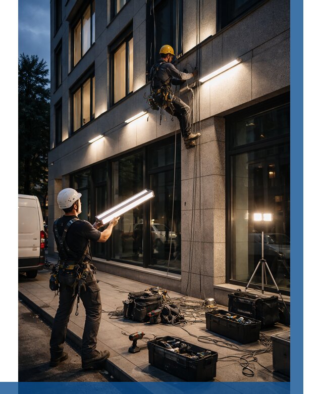 Монтаж архитектурной подсветки здания в Карасуке от 2539 р.|ВЫСОТНИК-Кск