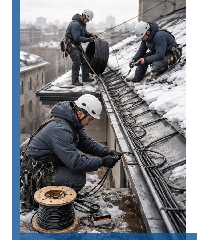 Монтаж греющего кабеля на кровле в Карасуке под ключ