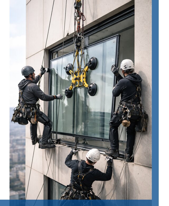 Монтаж стеклопакетов на высоте в Карасуке от 3250 р. | ВЫСОТНИК-Кск