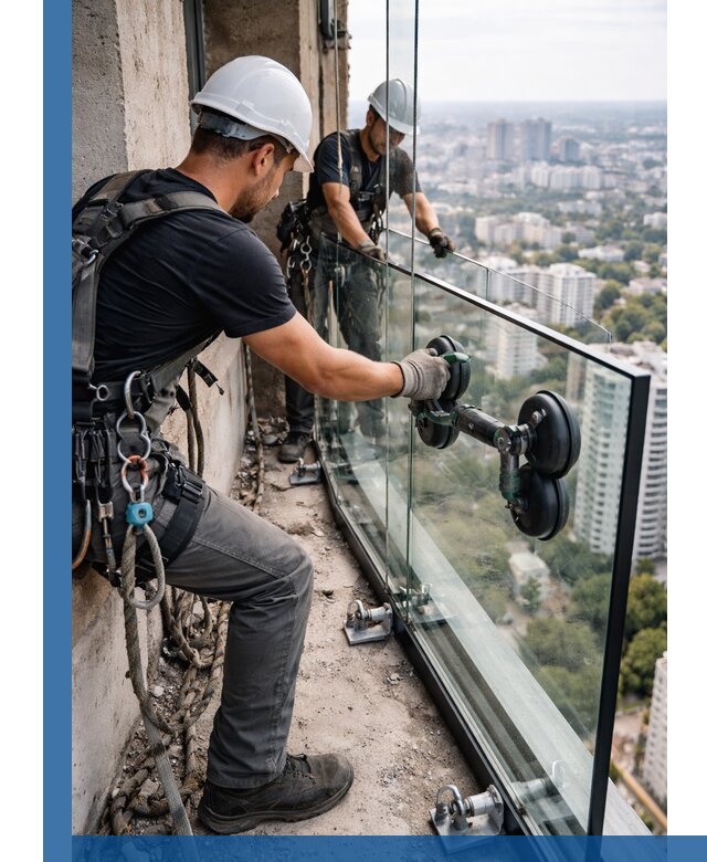 Монтаж стеклянных ограждений под ключ с гарантией в Карасуке
