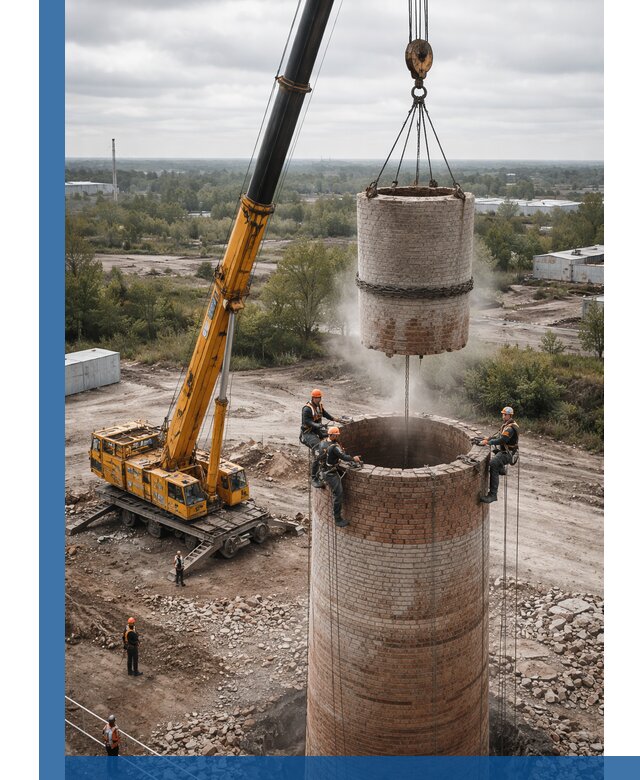 Демонтаж дымовой трубы в Карасуке с гарантиями безопасности