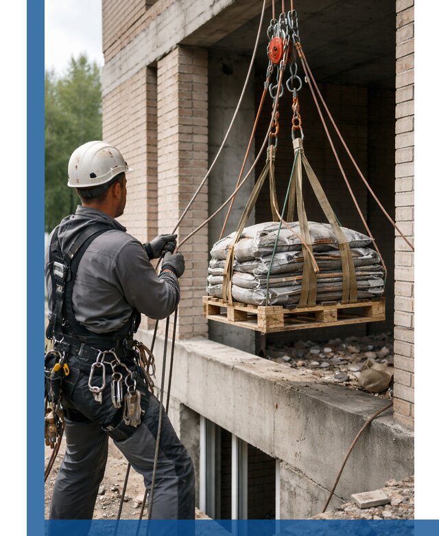 Подъем материалов на этаж веревками в Карасуке оперативно