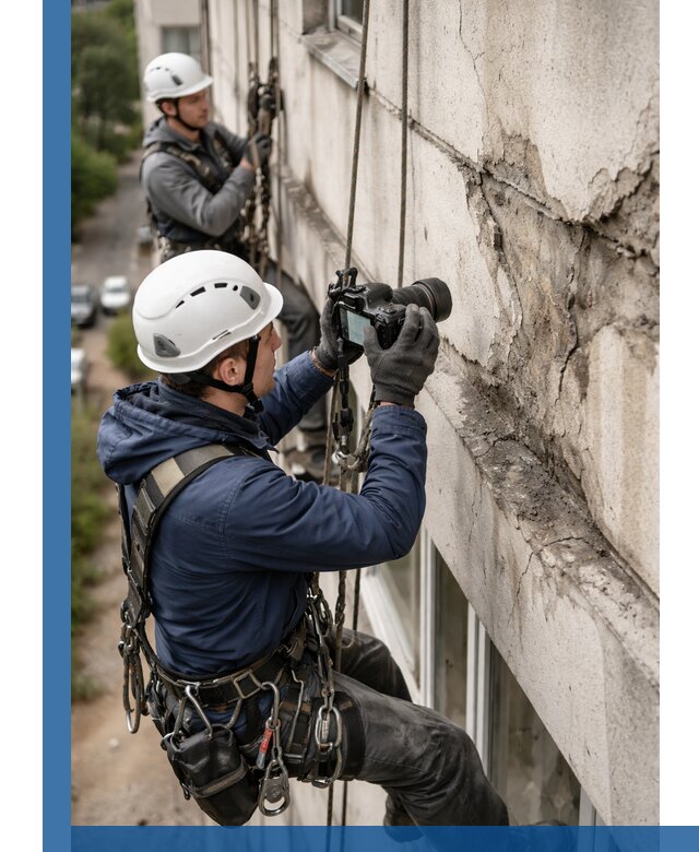 Фотофиксация дефектов фасада с высотной съемкой в Карасуке