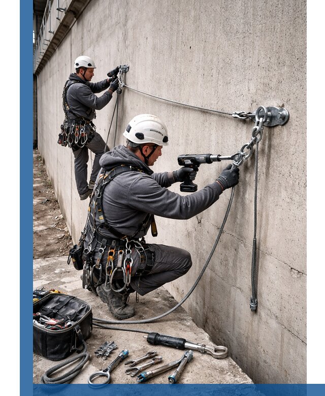 Монтаж анкерных линий высотной безопасности в Карасуке