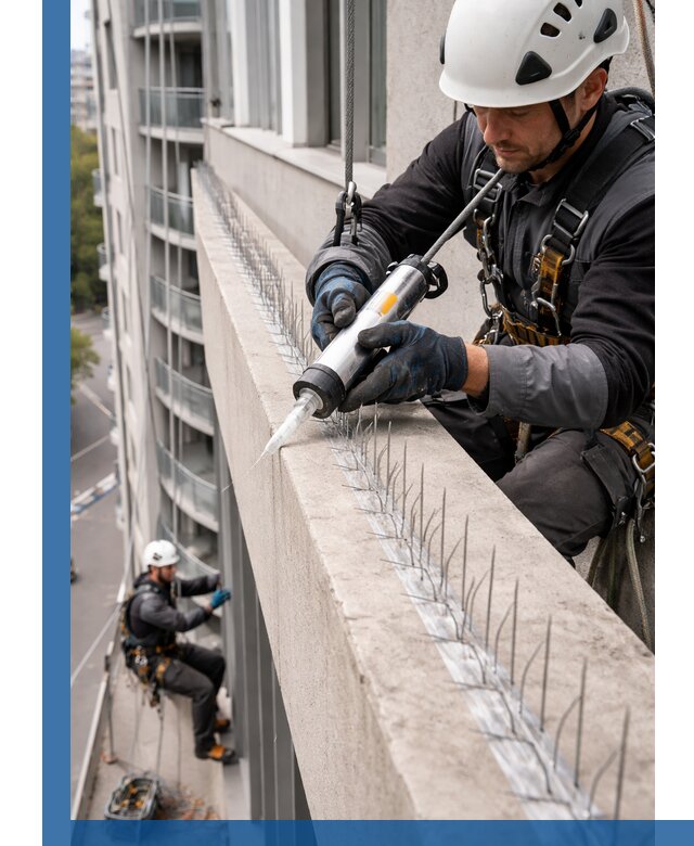 Установка шипов от птиц на фасадах и кровлях в Карасуке